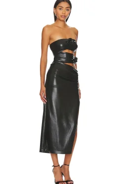 Sabine Faux Leather Midi Dress